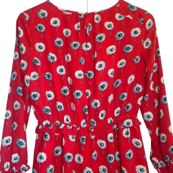 J Crew Dandelion Print Long Sleeve Dress Womens 2 Ruffle Elastic Cuff & Waist - Picture 7 of 15